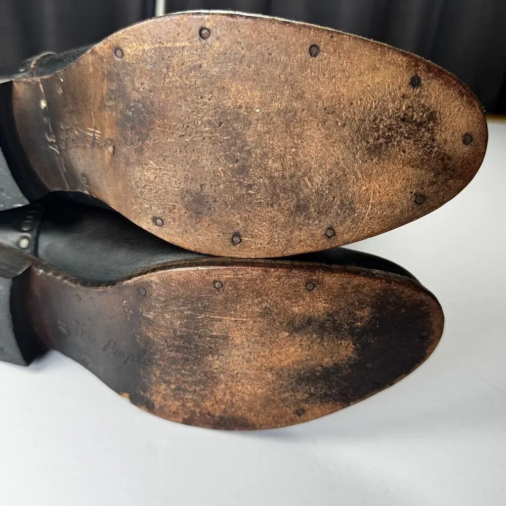 Free People Brown Leather Boots Womens EU 37  Tall Studded‎ Portugal Decorative - Picture 14 of 15